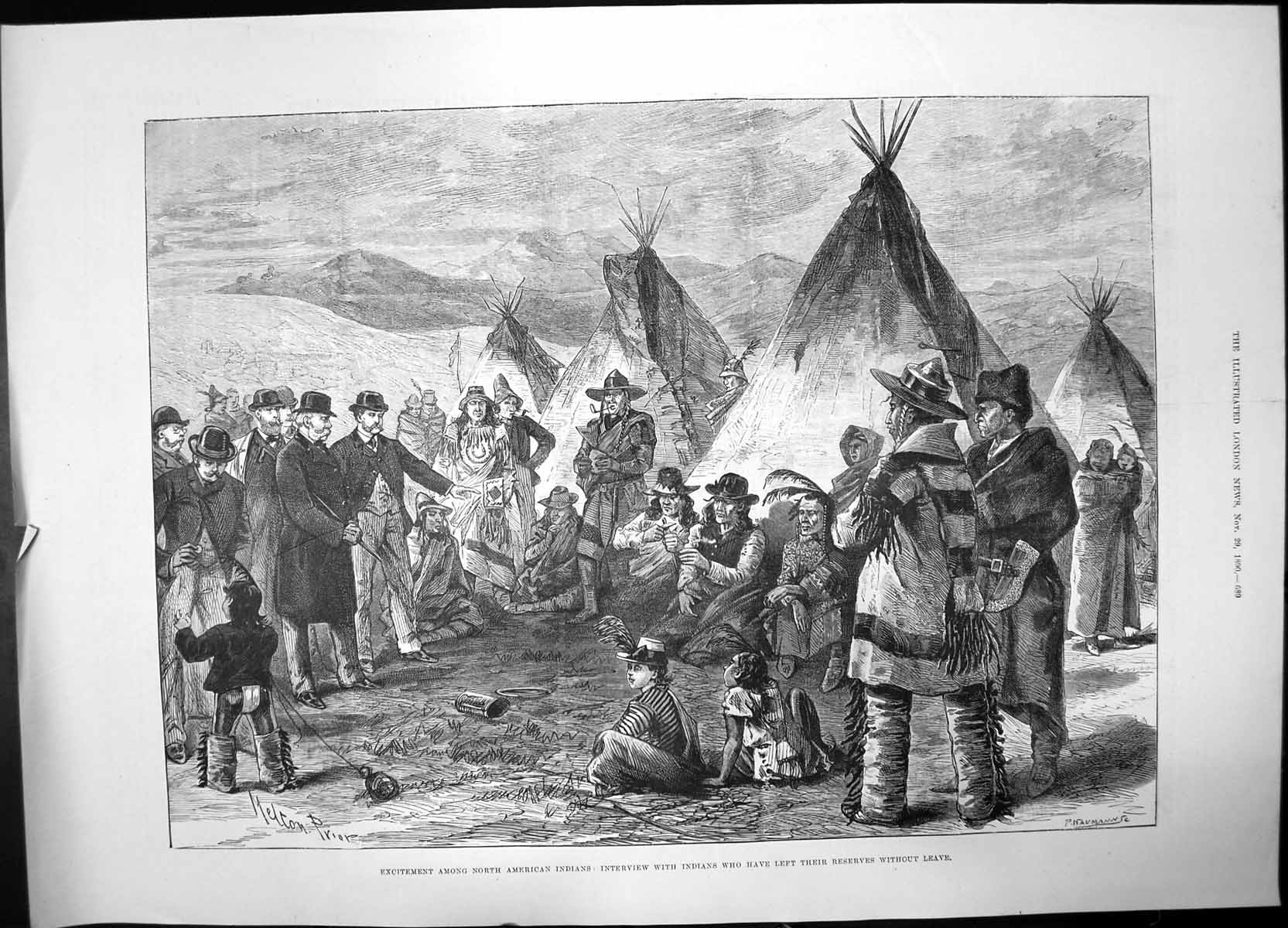 Old North American Indians Leave Reserves 1890 Tepees Wigwam Children Victorian