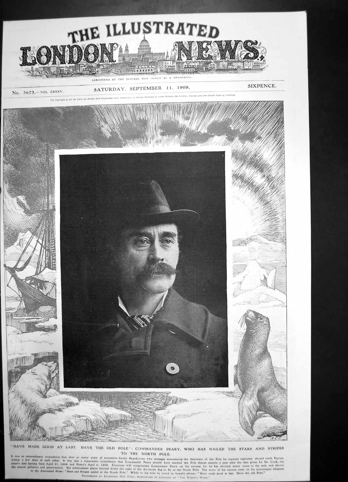 Antique Print Pole Commander Peary Nailed Stars And Stripes North Pole 1909