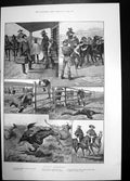 Old Print Colonial Experiences Horse Fall Fence Men Fighting Battles 1894 19th