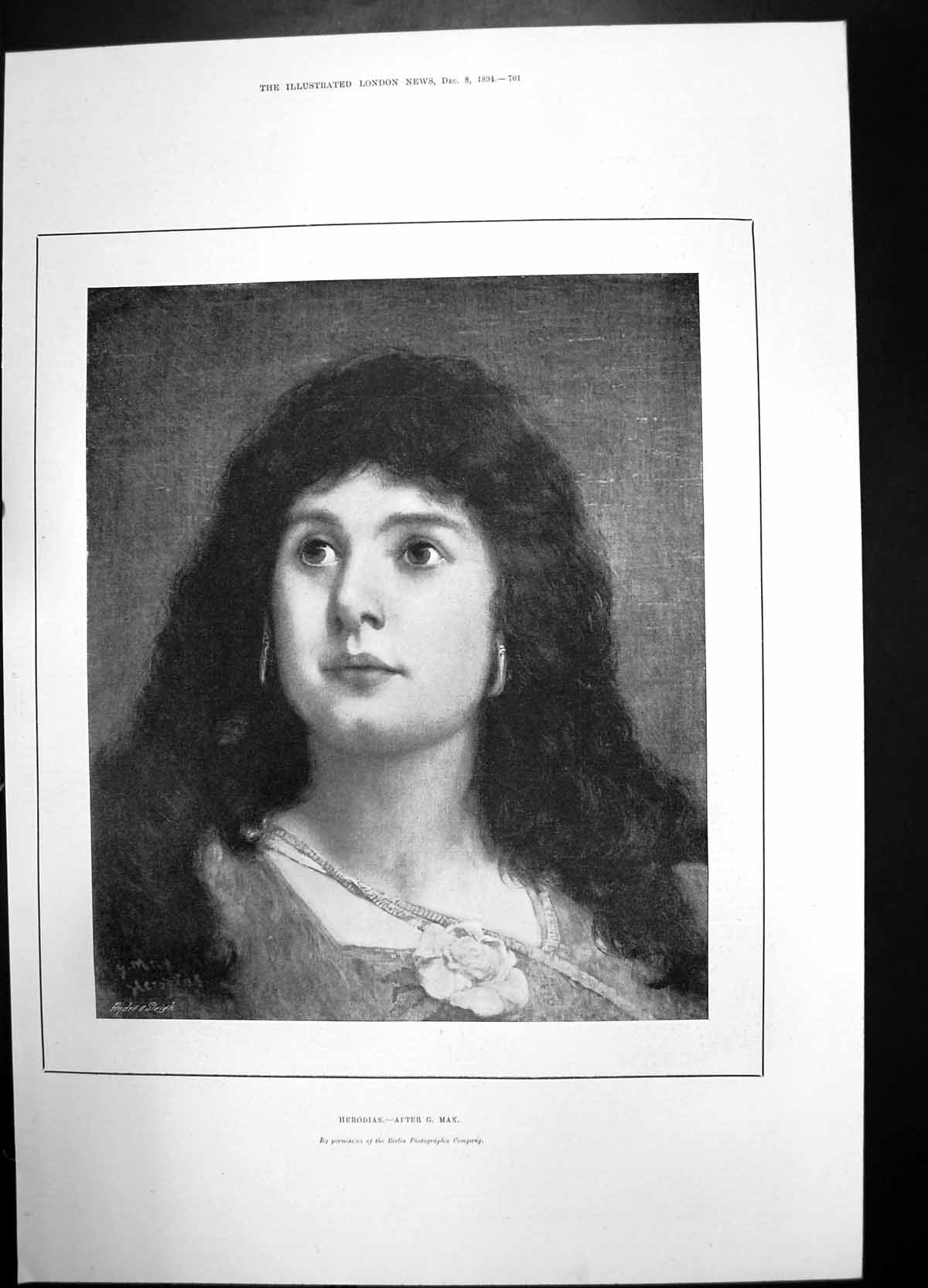 Old Print Herodias After G Max Berlin Photographic Company Portrait 1894 19th