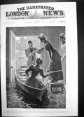Antique Old Print Recent Floods Domestic Adventure 1894 Women Boat House Home