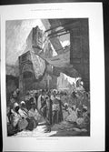 Antique Old Print Performing Snake Charmers Cairo 1886 Crowd Entertainment 19th