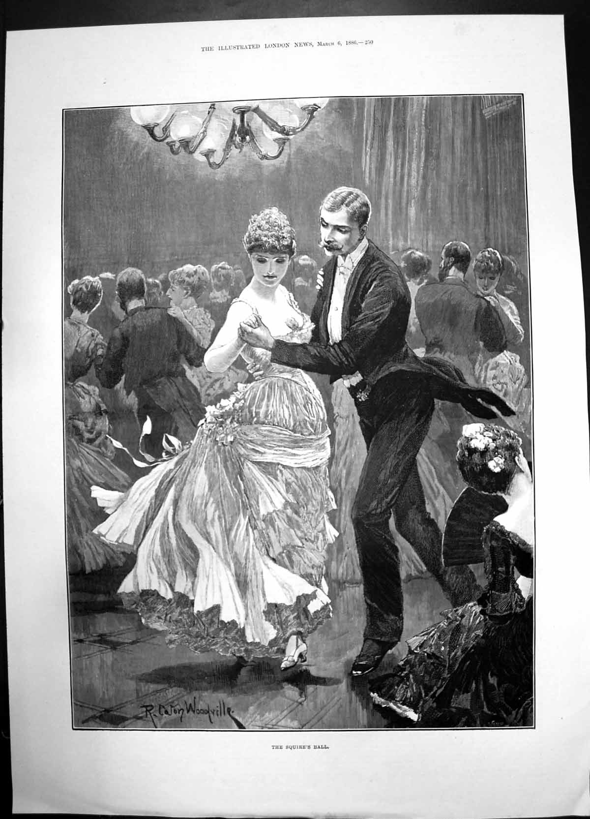 Antique Print The Squires Ball 1886 Woman Man Dancing Dress Suit Woodville 19th
