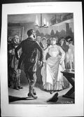 Antique Print Gamekeepers Party 1886 Women Men Dancing Dress Suit Woodville