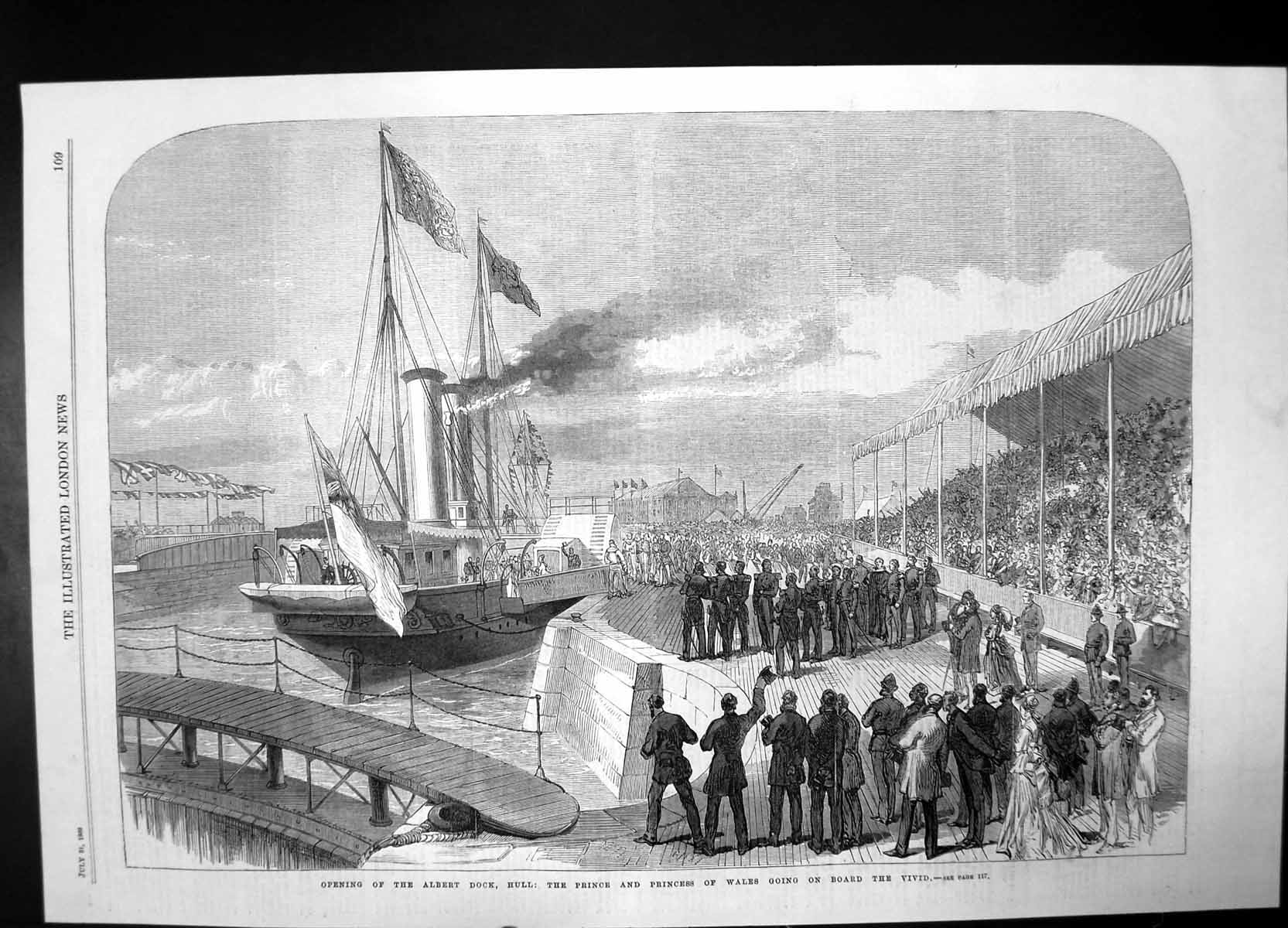 Old Opening Albert Dock Hull Prince Princess Wales On Board Vivid 186 Victorian