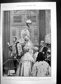 Old Print Newly Married Empress Kissing Sacred Iron Kazan Cathedral 1804 19th