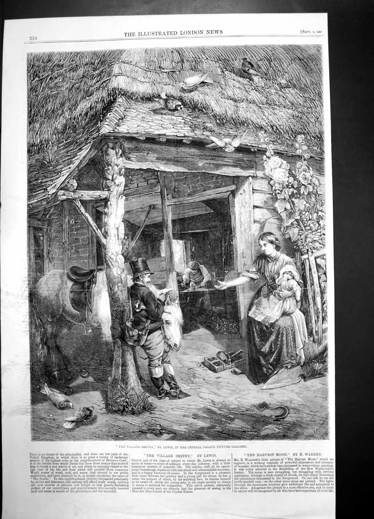 Old The Village Smithy Lewis 1860 Men Woman Baby Horse Hens Domestic Victorian