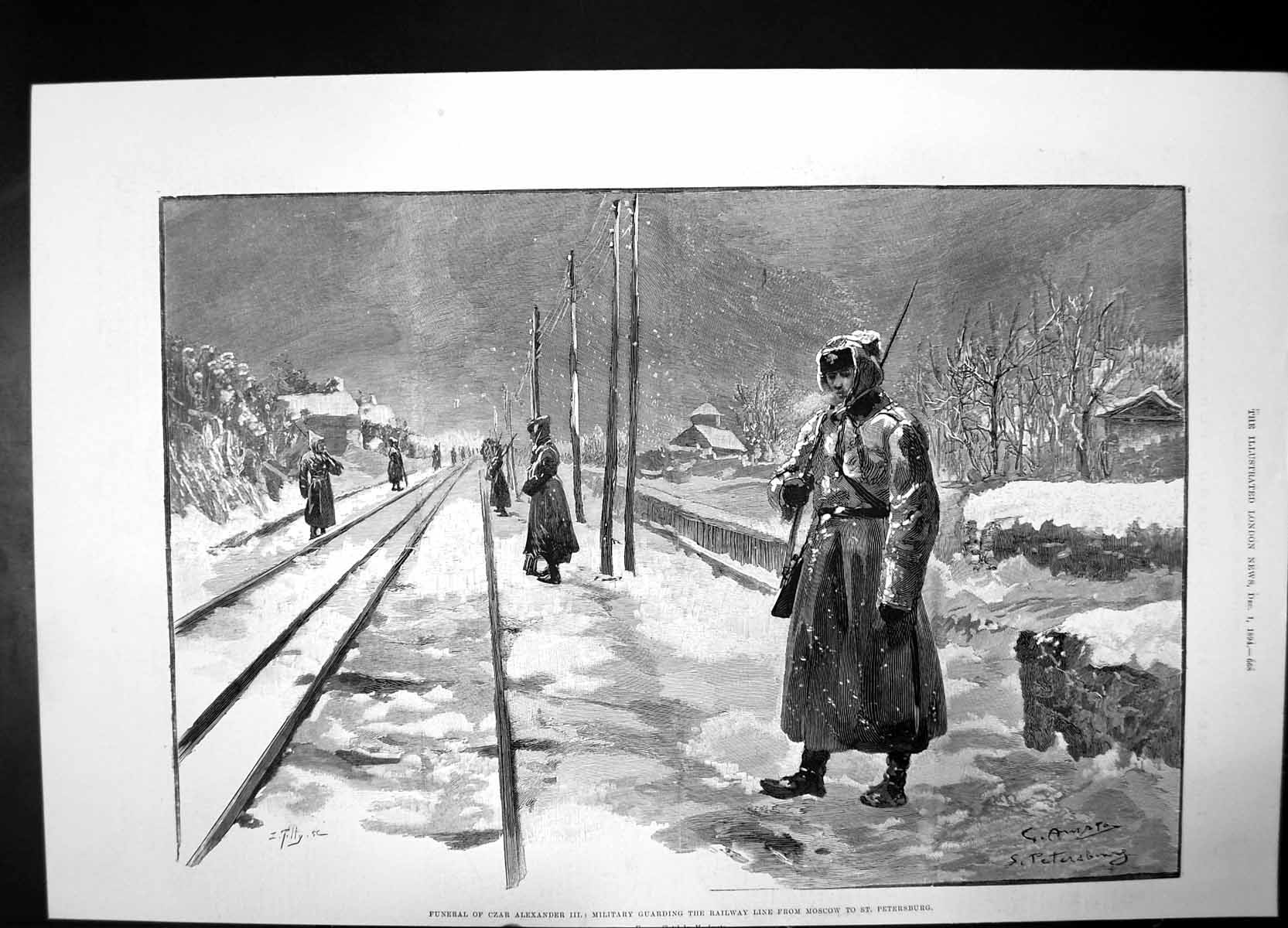 Old Print Funeral Czar Alexander Third Moscow Railway St Petersburgh 1894 19th
