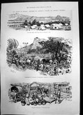 Antique Old Print Troops Burmah Sketches Ghoorka Regiment Village Horses 1886