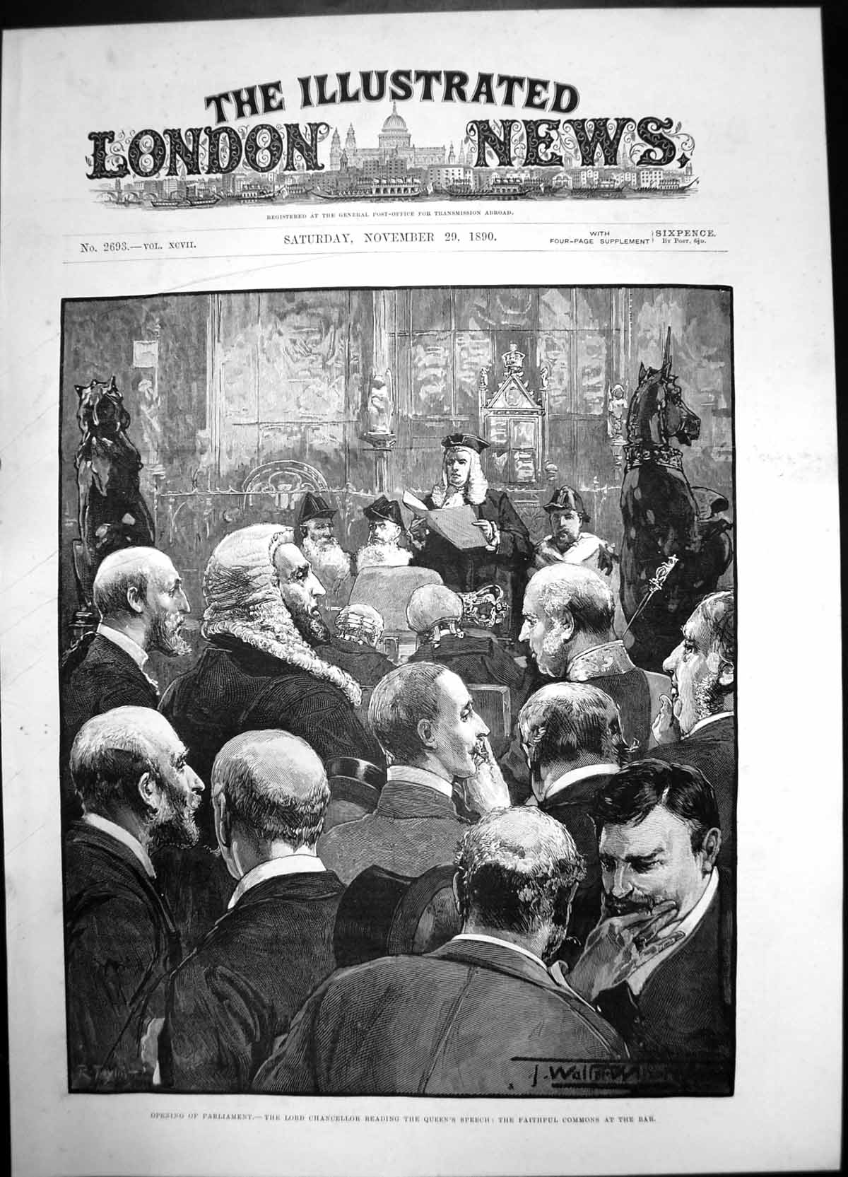 Antique Print Opening Parliament Lord Chancellor Reading Queens Speech 1890