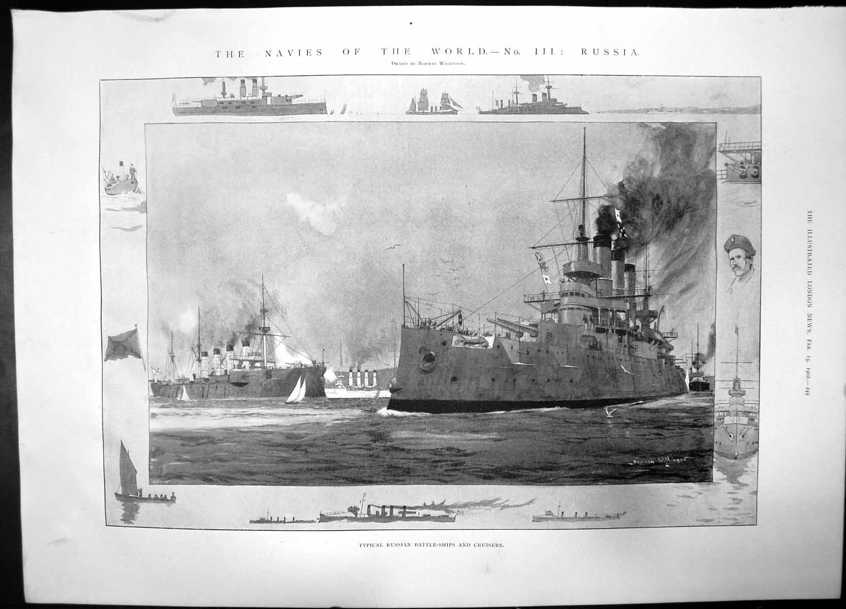 Old Print Navies World War Three Russia Battleships Cruisers 1902 Russian 20th