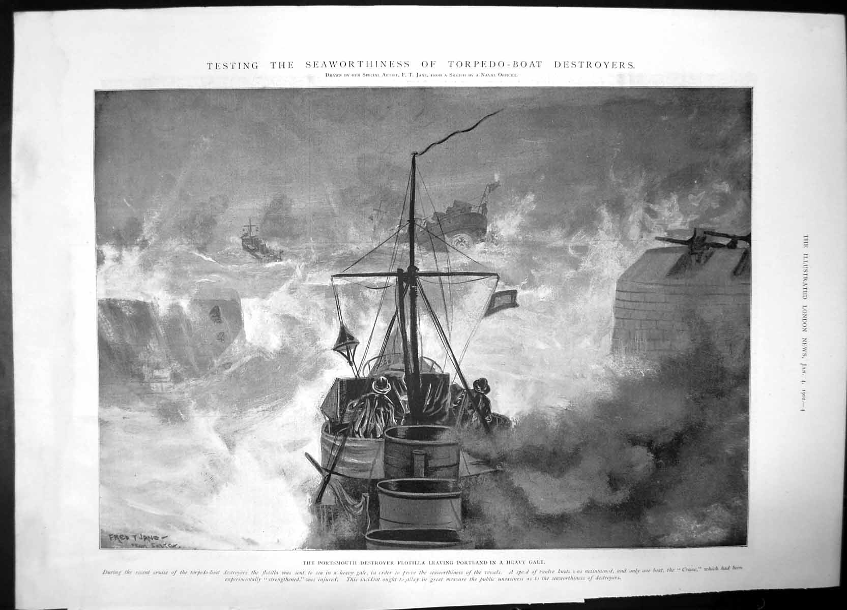 Antique Print Testing Seaworthiness Torpedo Boat Destroyers Portsmouth 1902