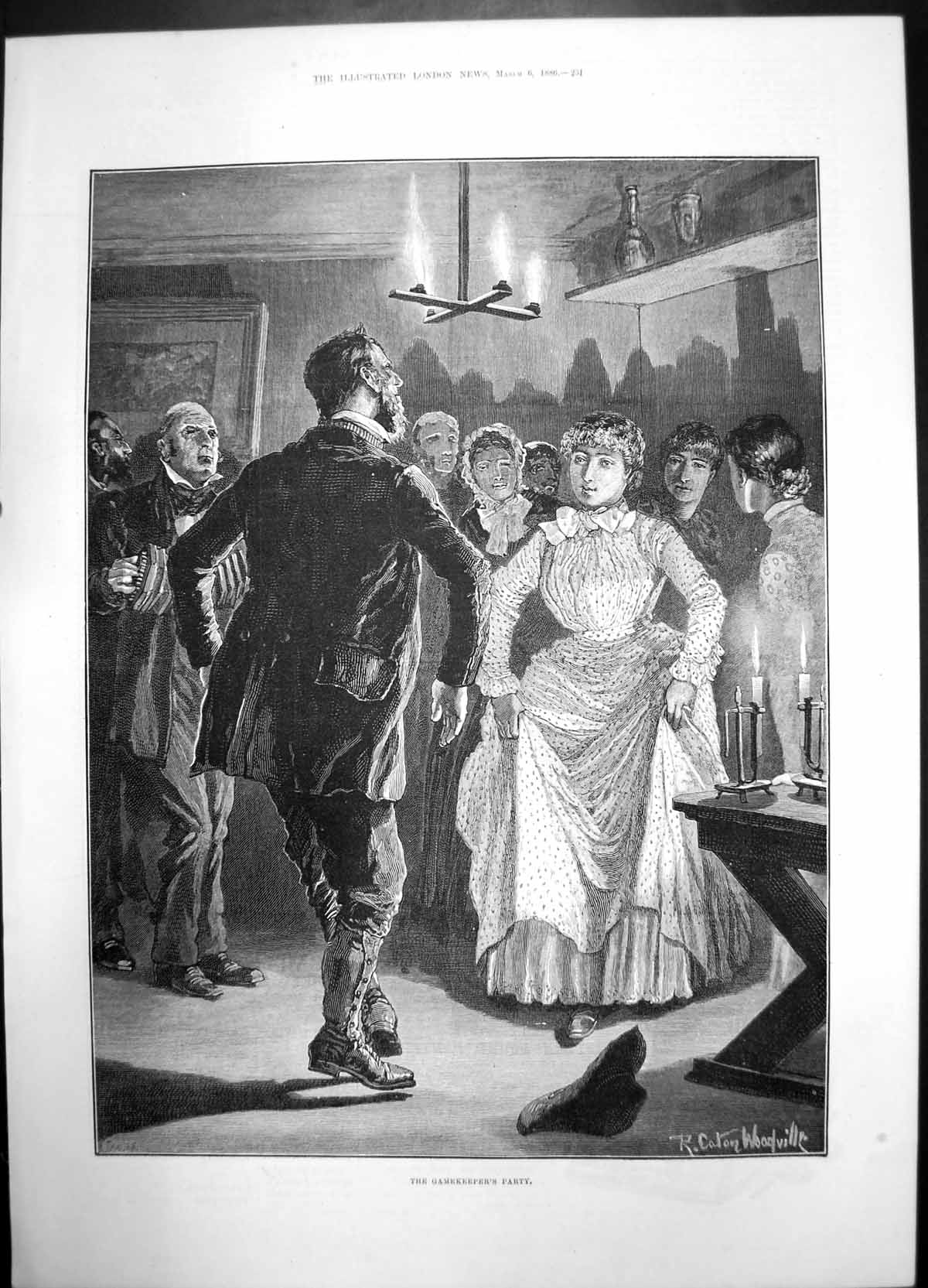 Old Gamekeepers Party 1886 Women Men Dancing Dress Suit Woodville Ref Victorian