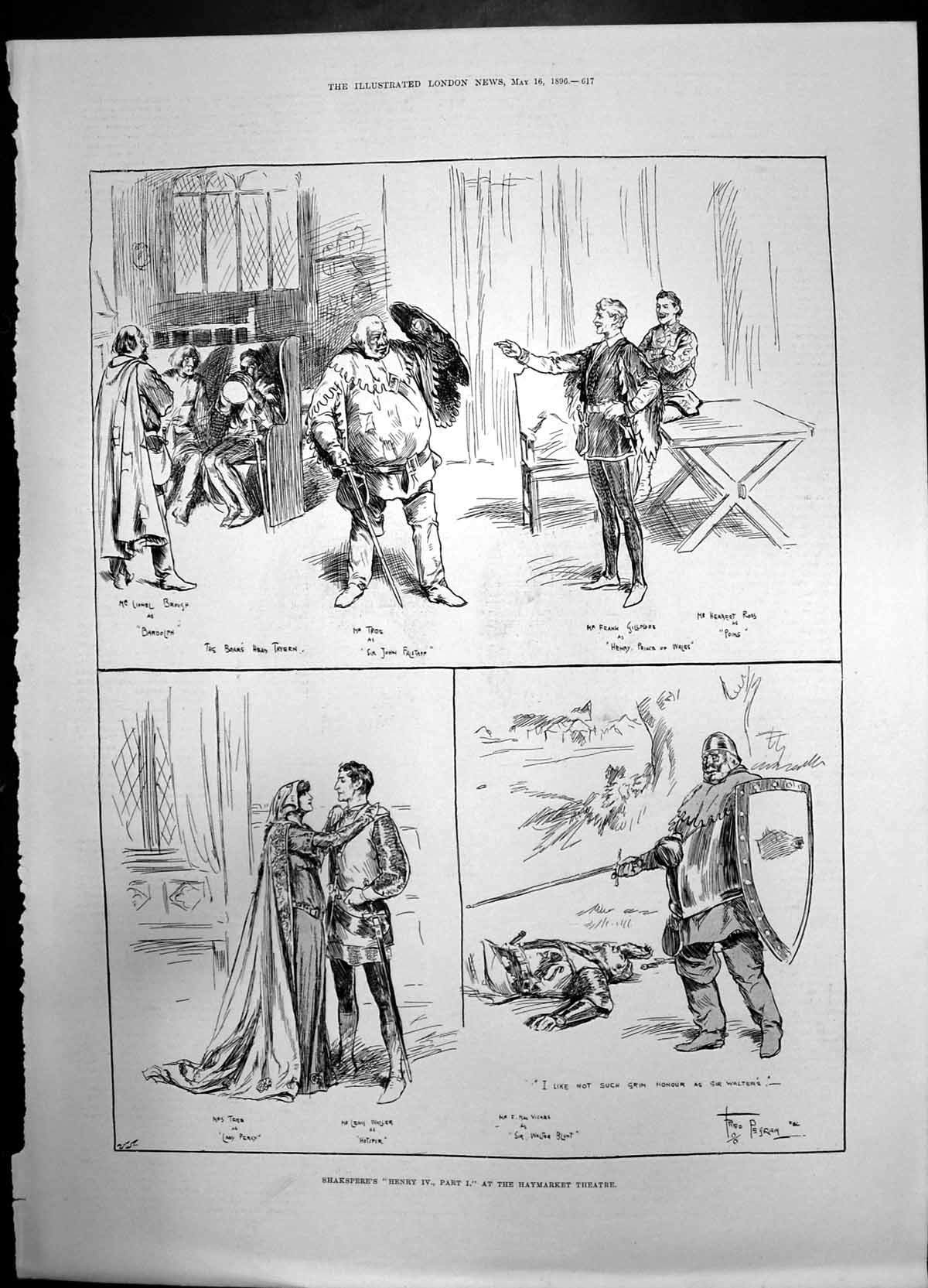 Antique Old Print Shakesperes Henry Forth Haymarket Theatre 1896 Actors Cast