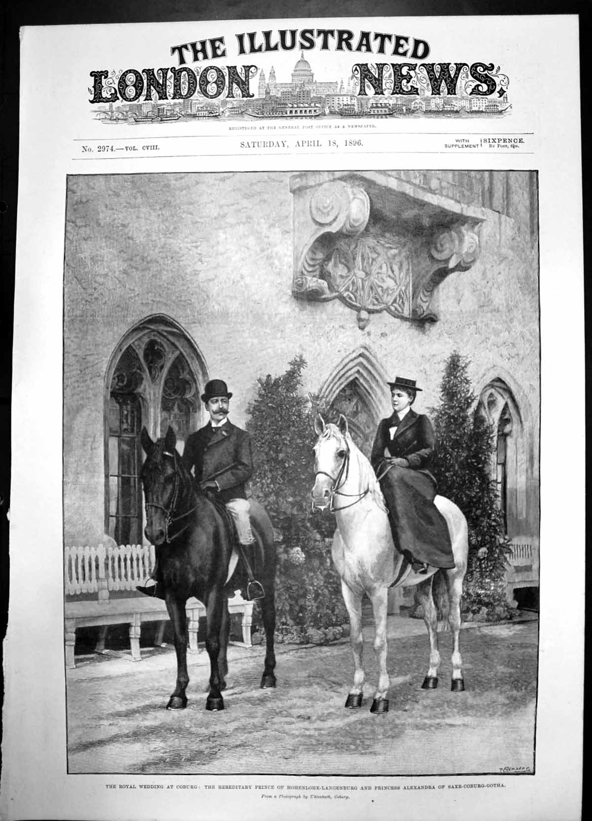 Antique Old Print Wedding Coburg Hereditary Prince Hohenlone-Langenburg 1896