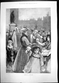 Antique Print Primrose Day Westminster 1896 Women Children Girl Dog Statue 19th