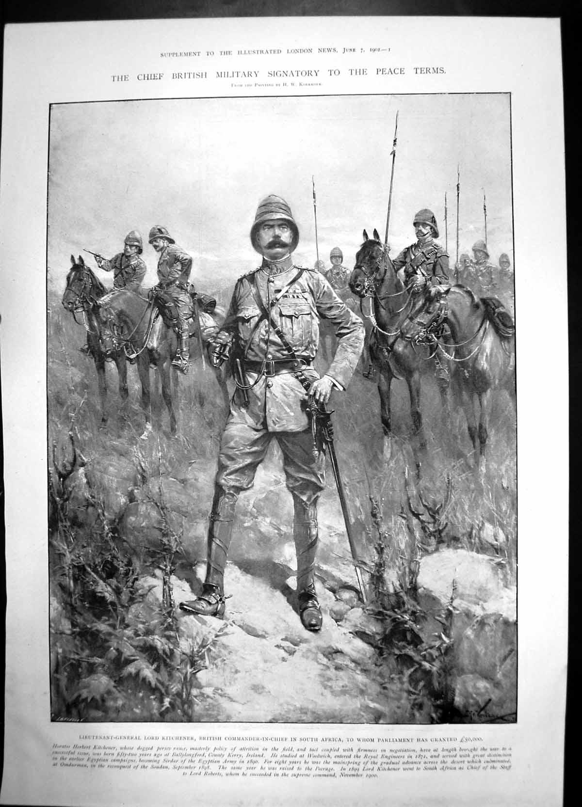 Antique Print Chief British Military Signatory Peace Terms 1902 Parliament 20th