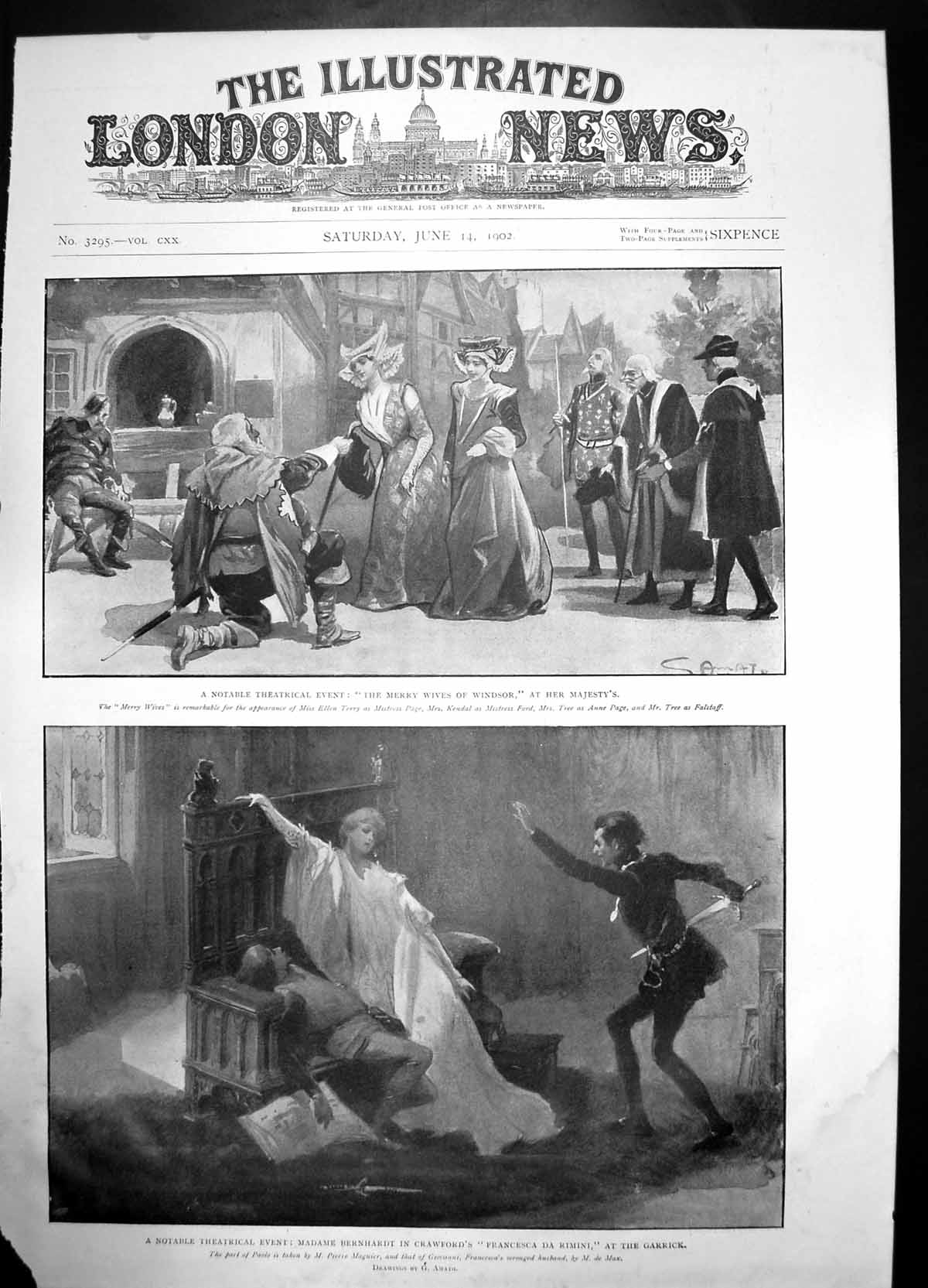 Antique Old Print Notable Theatrical Event Merry Wives Windsor Garrick 1902