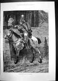 Antique Old Print Reconnoitring Woodville 1886 Horse Man Woman Unifrorm Wall