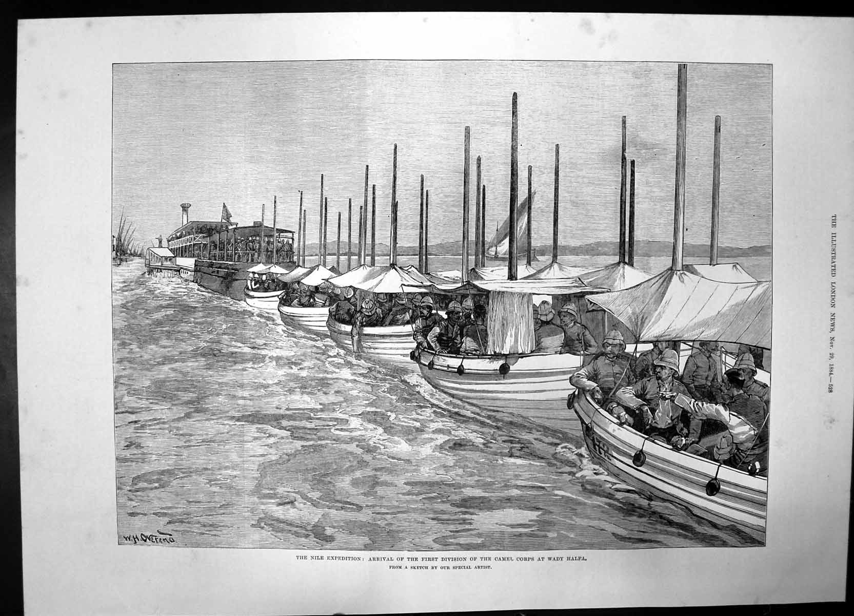 Old Nile Expedition First Division Camel Corps Wady Halfa Boats 1884 Victorian