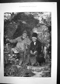 Old Print Franchise Bill Better Late Than Never 1884 Men Cat Bench Trees 19th