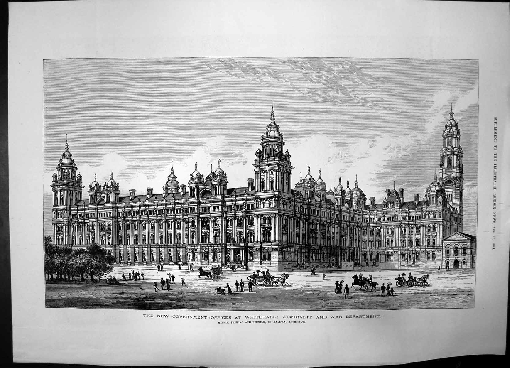 Old New Government Offices Whitehall Admiralty War Department 1884 Re Victorian