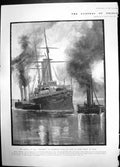 Old Antique Print Arrival Hms Blenheim Portsmouth Body Prince Henry Boat