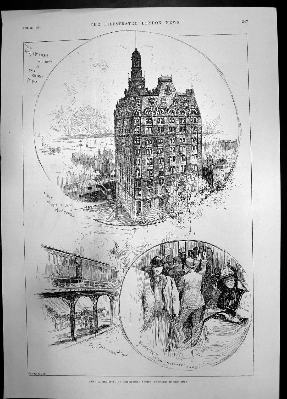 Old Antique Print America Revisited Sketches New York Building Train 1890 19th
