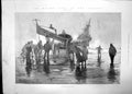 Old Antique Print Launching The Life Boat 1902 Men Rain Water Ship Wreck 20th