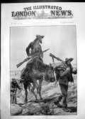 Original Old Antique Print Hunted Woodville 1902 Men Horse Gun Hunting Hills