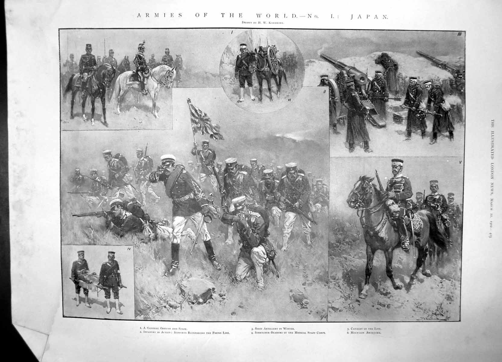 Old Print Armies World War One Japan 1902 Officer Infantry Siege Cavalry 20th