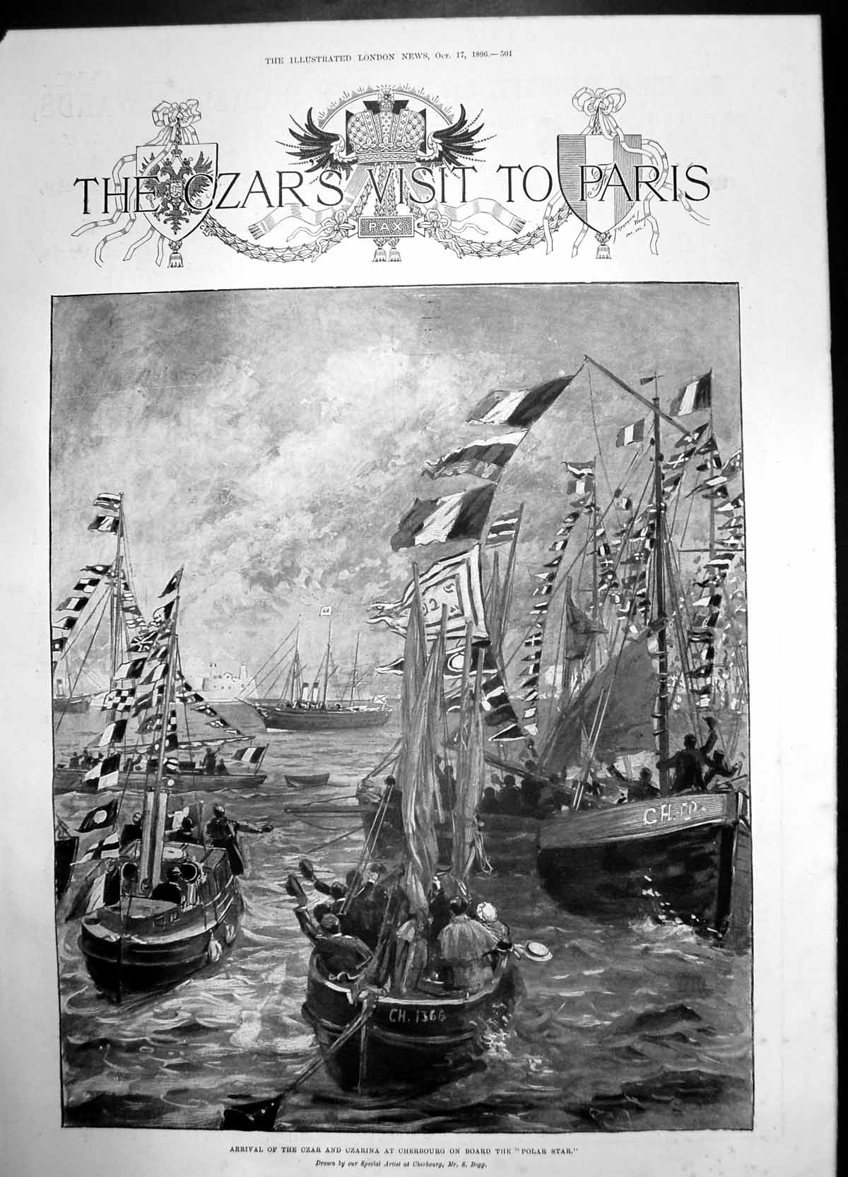 Old Czars Visit To Paris Czarina Cherbourgh Polar Star 1896 Boat Flag Victorian