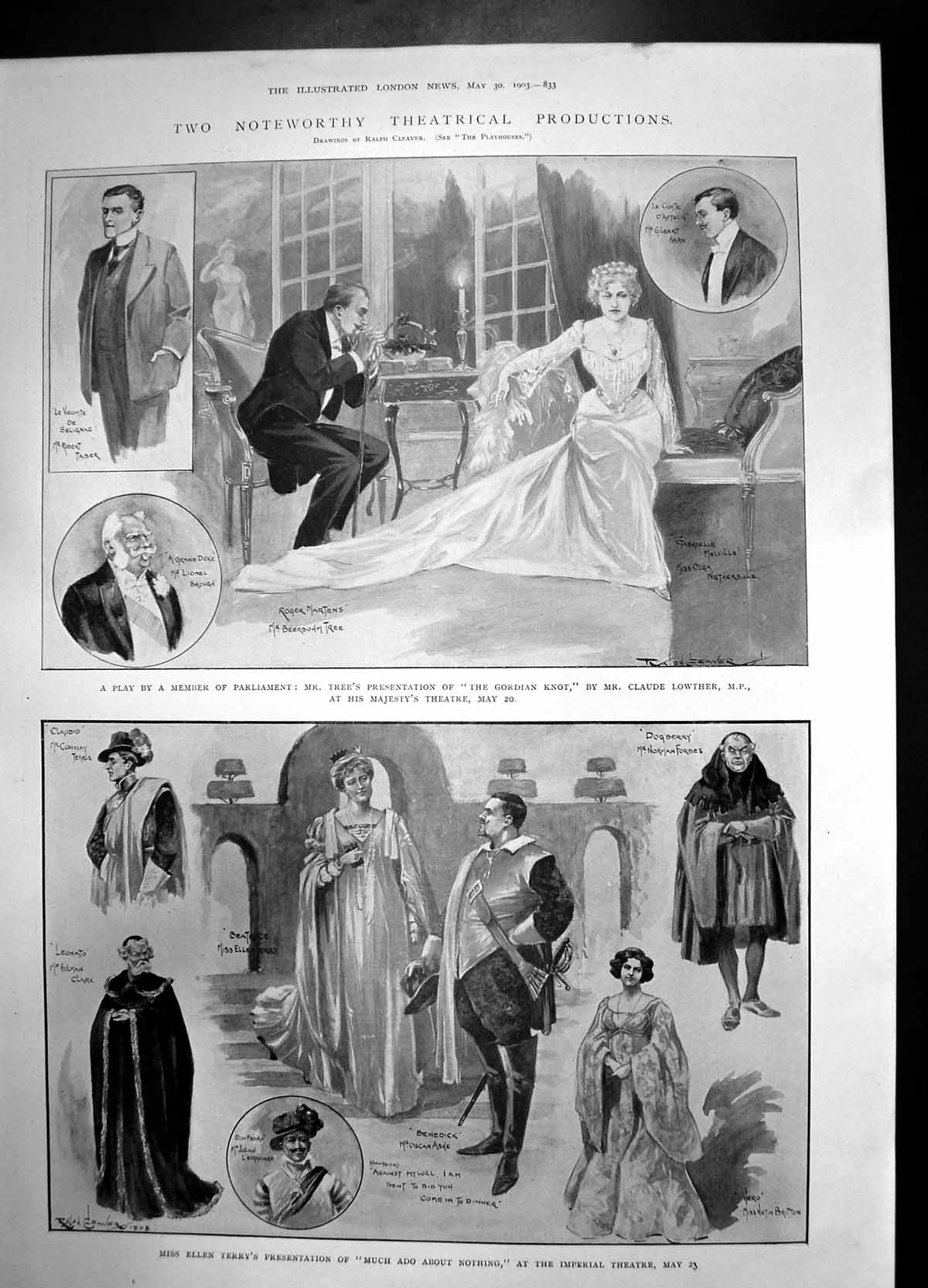 Antique Print Two Noteworth Theatrical Productions Parliament Theatre 1903 20th