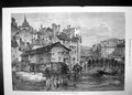 Old Antique Print Tanneries Rhone Geneva 1871 River Bridge Village Boats 19th