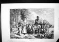 Old Print Squires Hall 1871 Woman Man Children Donkey Cart Flowers Trees 19th