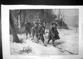 Antique Old Print On The Track 1871 Men Walking Weapons Armour Helmet Snow 19th