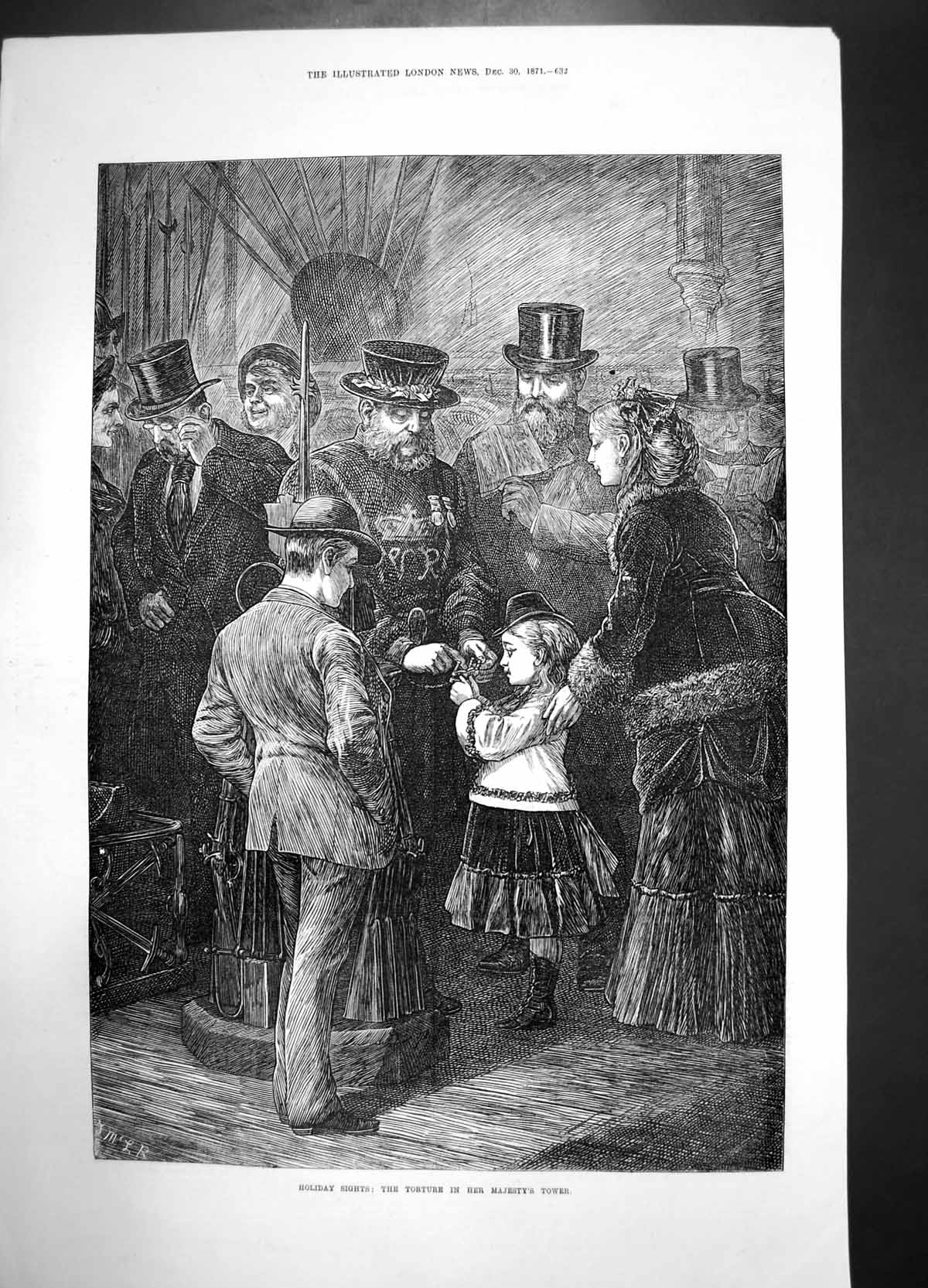 Antique Old Print Holiday Sights Torture Majestys Tower Girl Guard Woman 1871