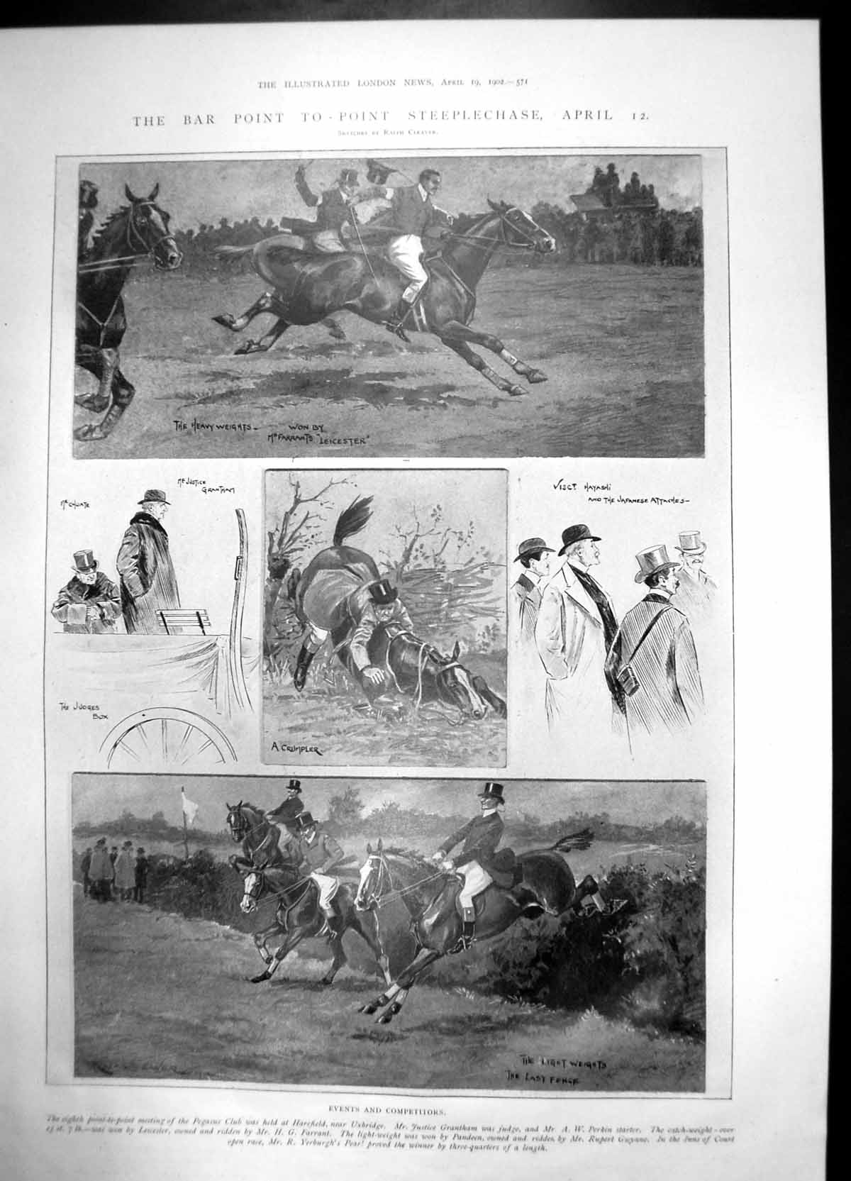 Antique Print Bar Point Steeplechase Competitors Horses 1902 Races Uxbridge
