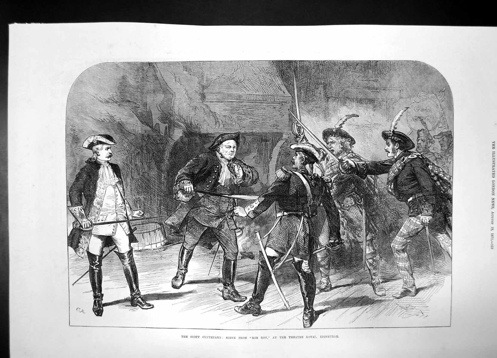 Antique Old Print Scott Centenary Rob Roy Royal Theatre Edinburgh 1871 Acting