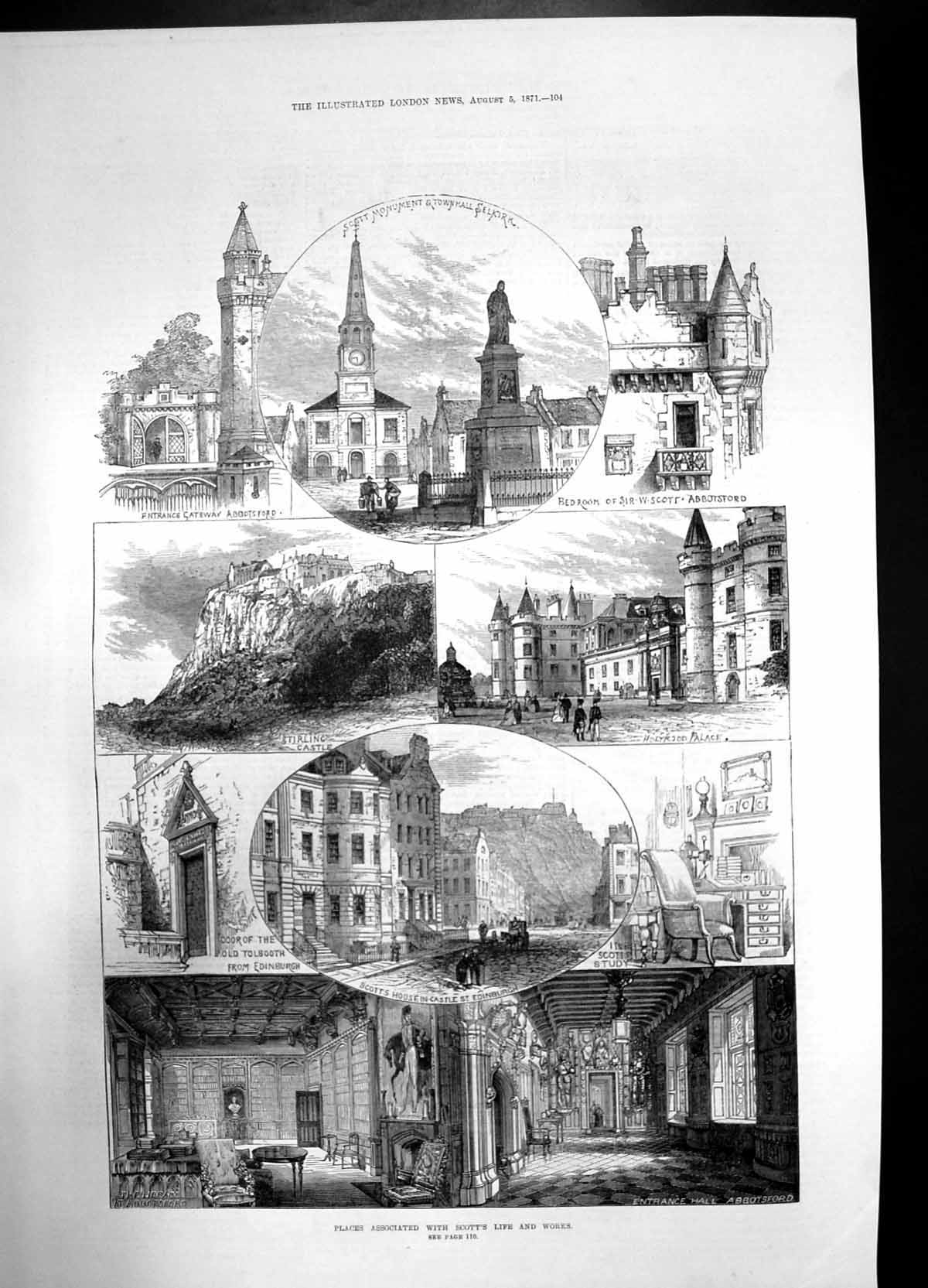 Old Print Places Associated With Scotts Life And Works Church Tower 1871 19th