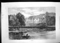 Original Old Antique Print Abbotsford 1871 Boat Lake Trees Building Bank 19th