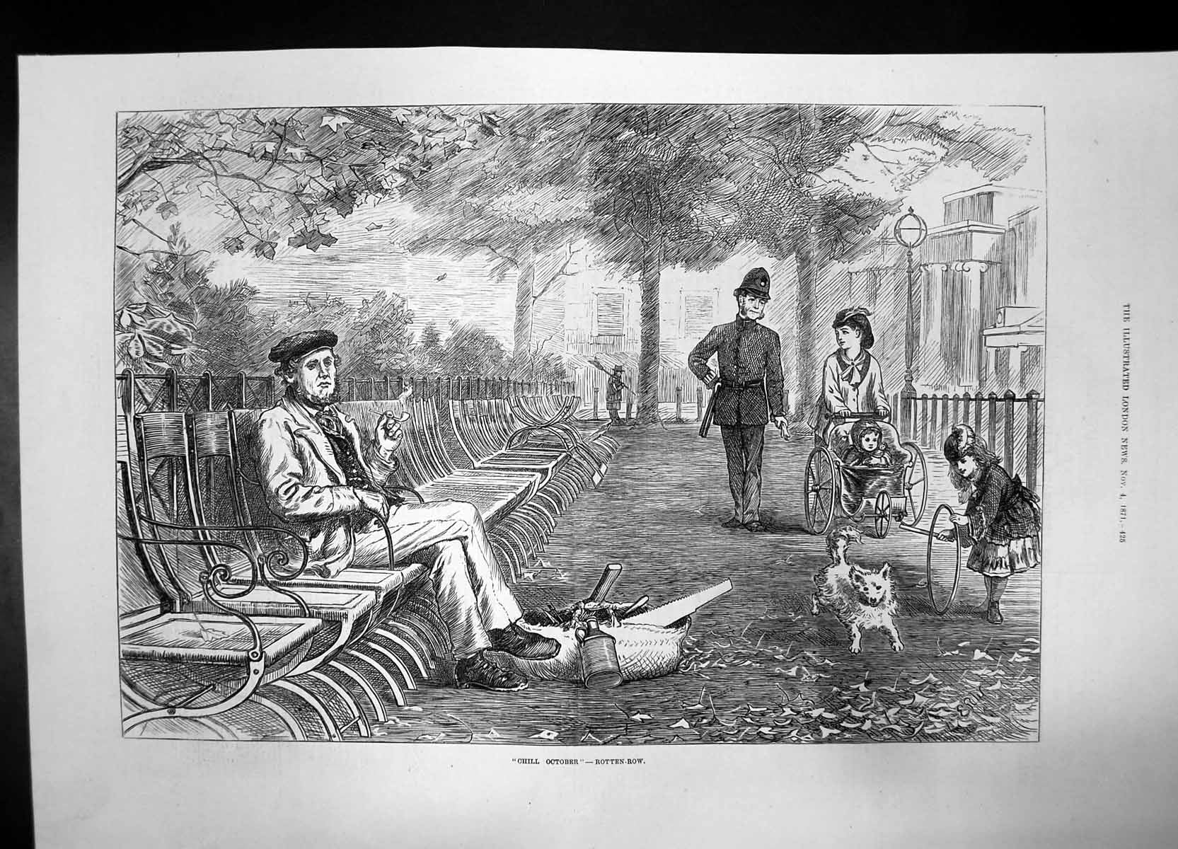 Old Chill October Rotten Row 1871 Police Woman Baby Dog Girl Man Ref. Victorian