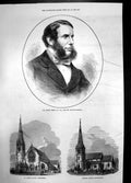 Old Print George Jessel Solicitor St James Church Camberwell Fosdyke 1871 19th