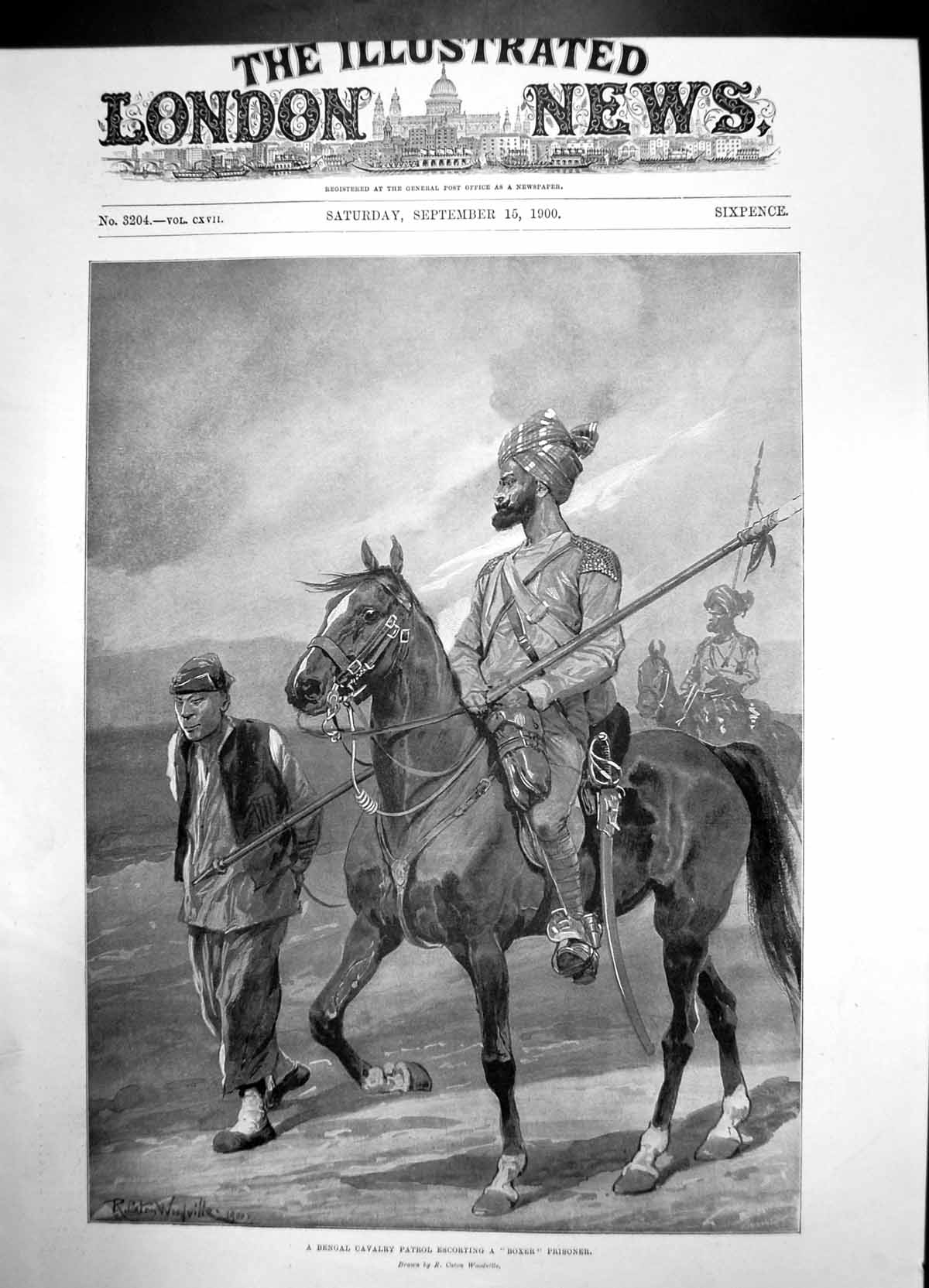 Old Print Bengal Cavalry Patrol Escorting Boxer Prisoner 1900 Horse Guard 20th