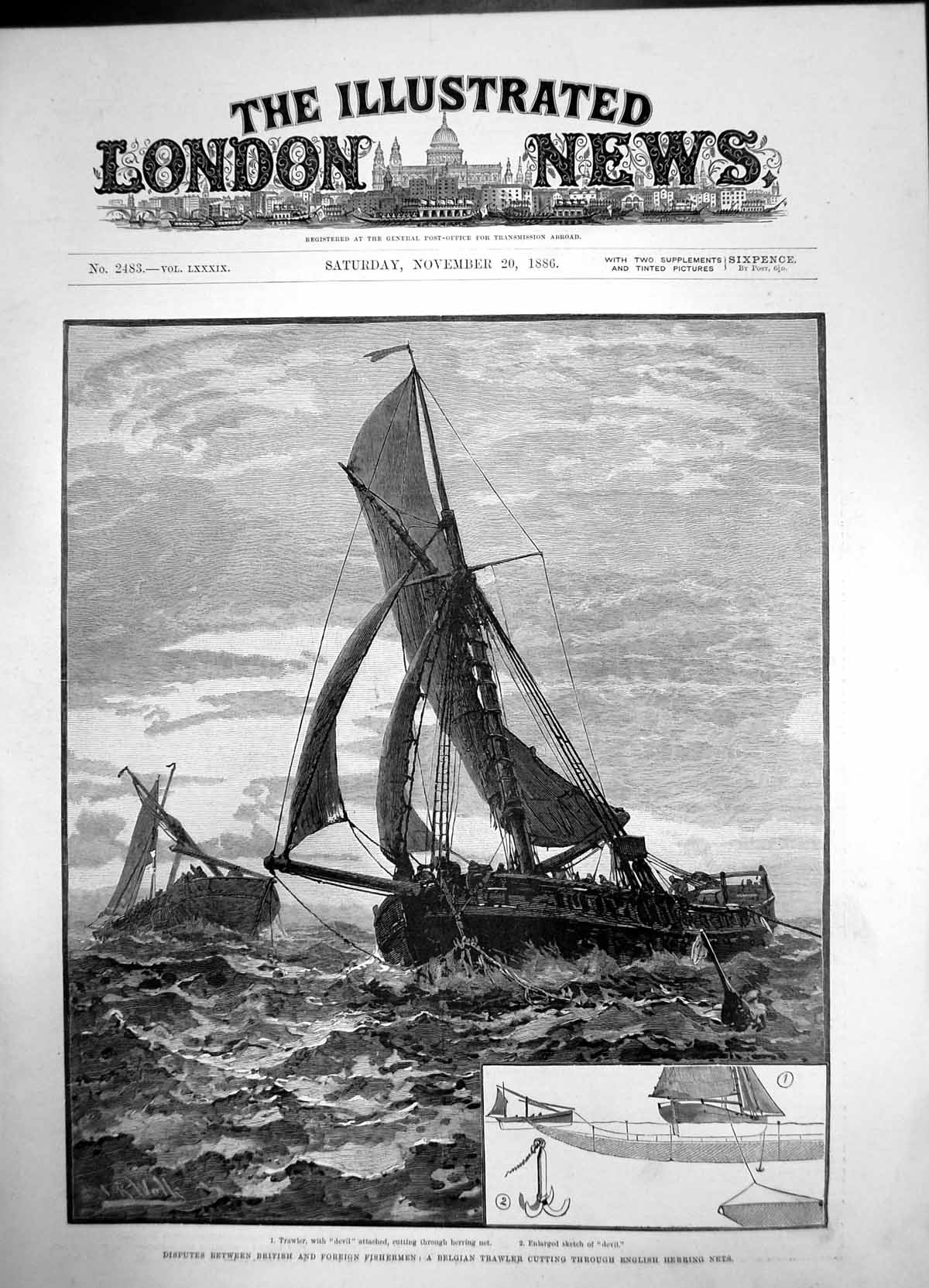 Old Print Disputes British Foreign Fishermen Belgian Trawler Herring 1886 19th