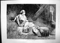 Original Old Antique Print Welcome Footsteps 1886 Woman Man Gypsy Dress Seymour