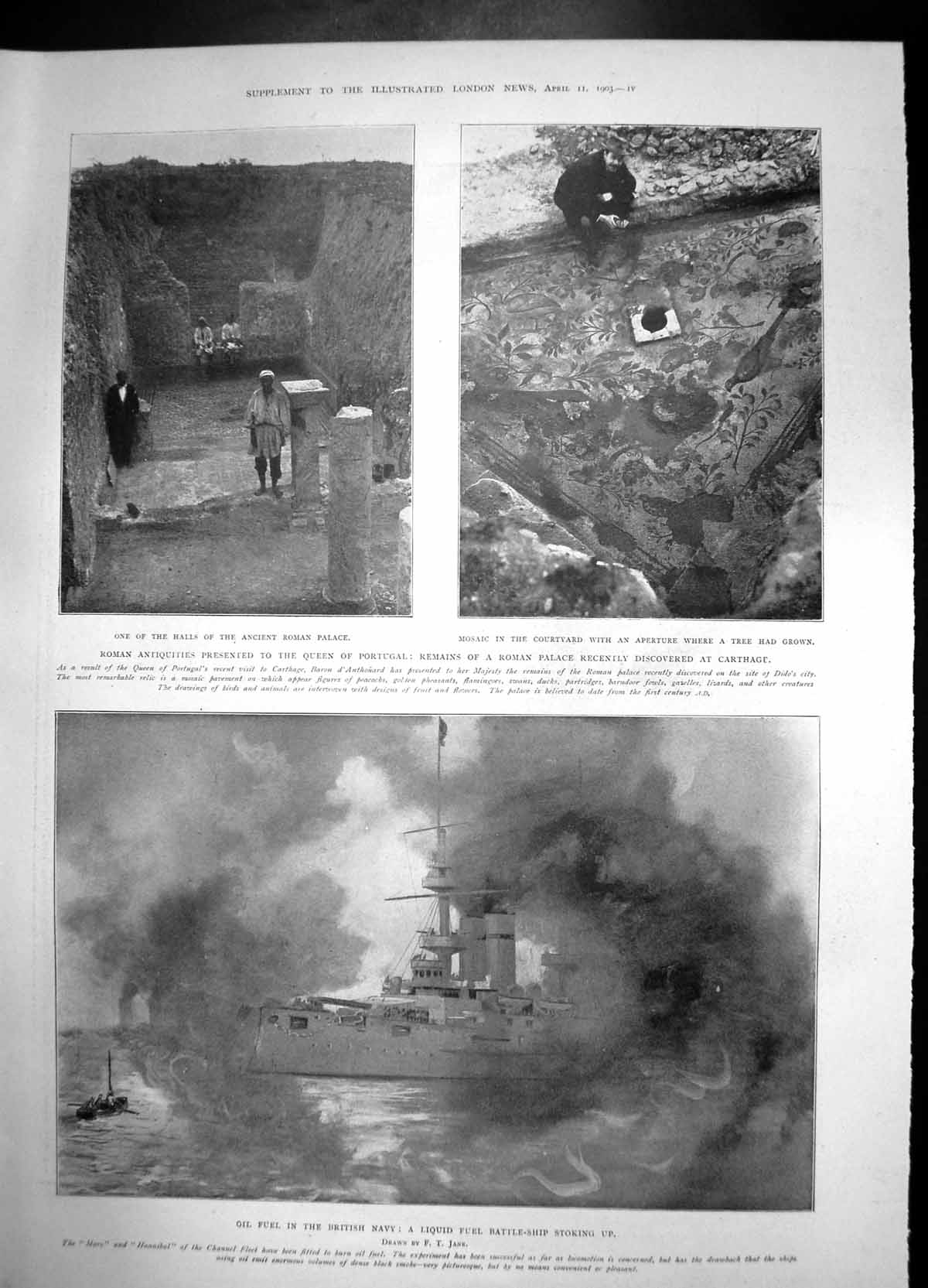 Old Oil Fuel British Navy Battle Ship Roman Palace Mosaic Courtyard 20th