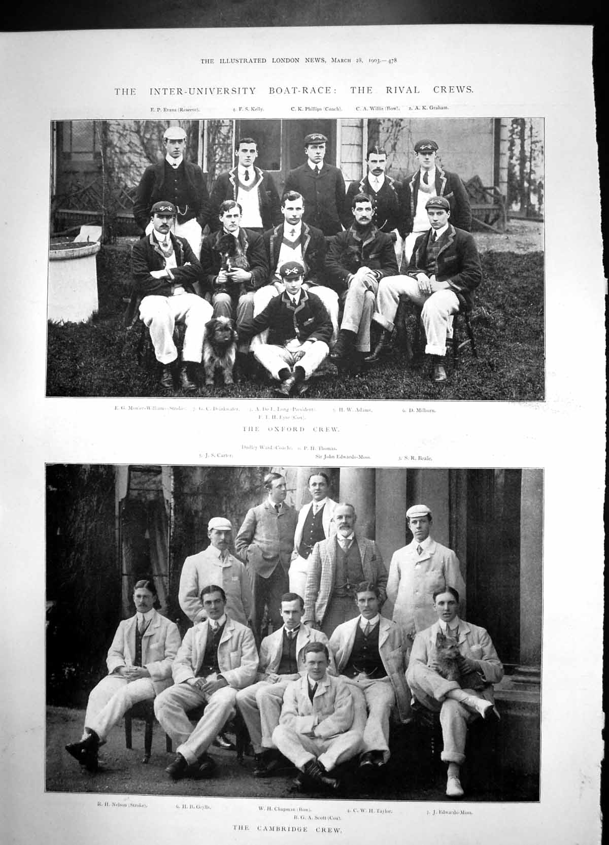 Old University Boat Race Rival Crews 1902 Oxford Cambridge Photograph 20th