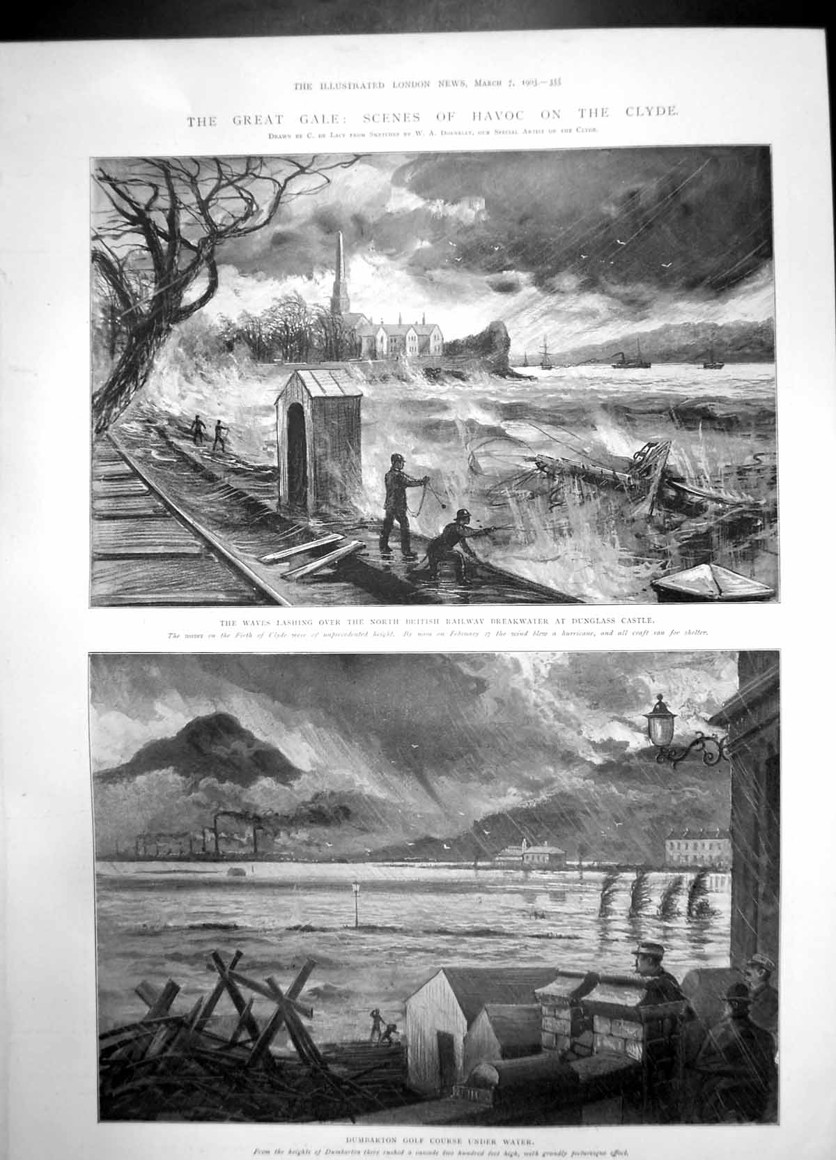 Old Great Gale Havoc Clyde Waves British Railway Dumbarton Golf 1903 20th
