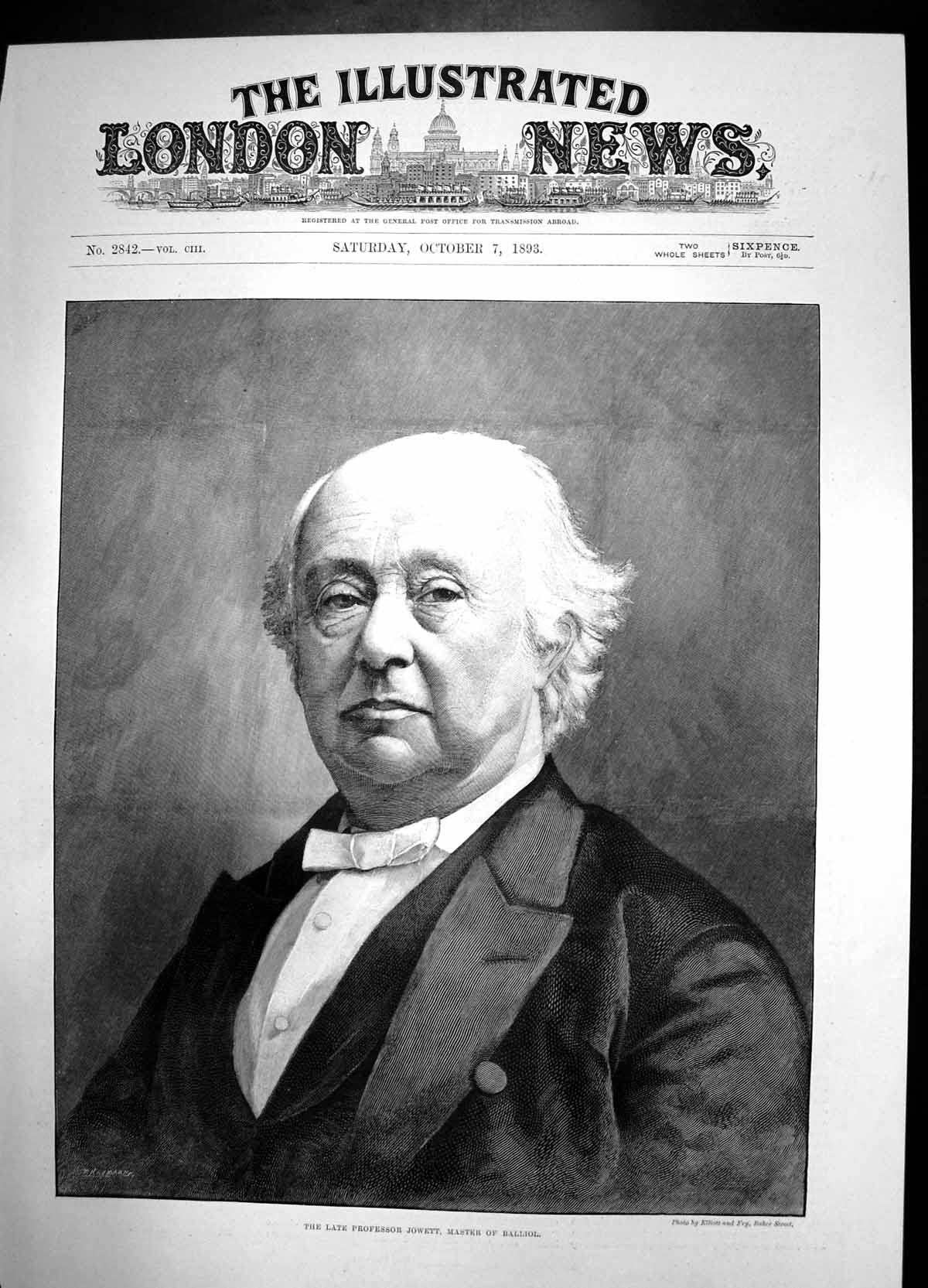 Antique Old Print Late Professor Jowett Master Balliol 1893 Man Portrait Suit